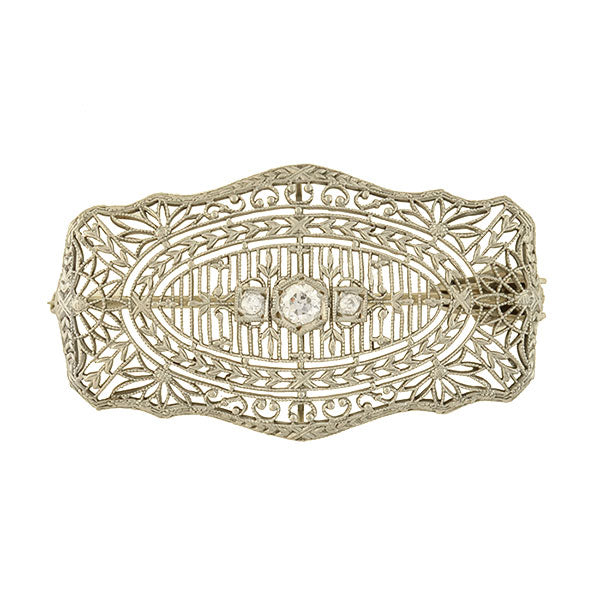 Edwardian 14kt White Gold Diamond Filigree Pin/Pendant