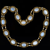 Victorian 14kt Moonstone + Pearl Filigree Earring Necklace Set