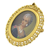 Victorian 18kt Painted Portrait Gemstone Pin/Pendant
