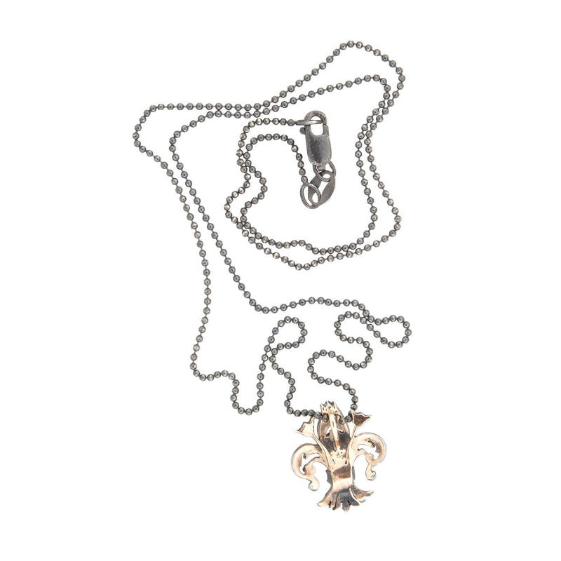 Victorian 14kt/Sterling + Diamond Fleur-de-Lys Pendant Necklace
