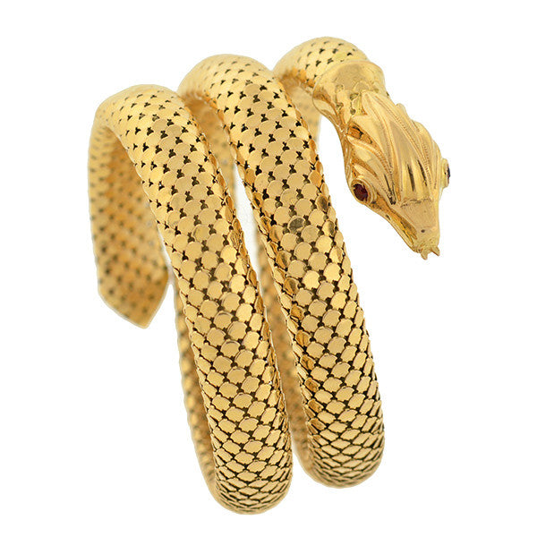 Retro 18kt Flexible Wrap-Around Coiled Snake Bracelet 35.2dwt