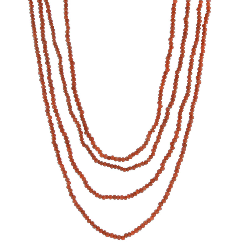Victorian Sterling Natural Coral Four-Strand Bead Necklace 35.5"