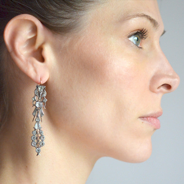 Victorian Dramatic Silver & French Paste Foil Back Earrings