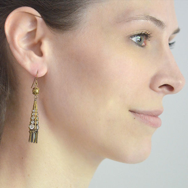 Victorian Gold-Filled French Paste Fringe Earrings