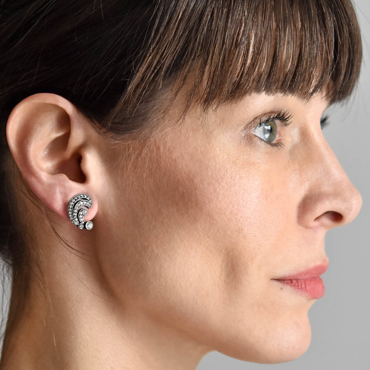 Retro .835 Silver French Paste Left / Right Clip-On Earrings