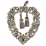 Victorian 18kt/Sterling Rose Cut Diamond Heart + Tassel Pendant