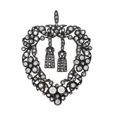 Victorian 18kt/Sterling Rose Cut Diamond Heart + Tassel Pendant