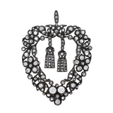 Victorian 18kt/Sterling Rose Cut Diamond Heart + Tassel Pendant