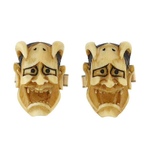 Retro 12kt Gold-Filled & Ivory Devil Face Cufflinks