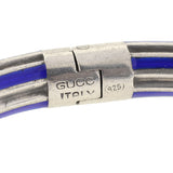 GUCCI Vintage Sterling & Blue Enamel Hinged Bangle Bracelet