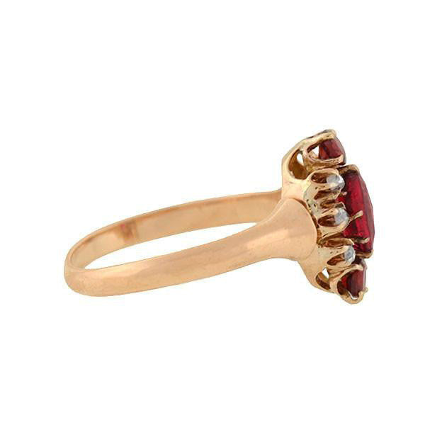 Victorian 14kt Ruby, Garnet & Diamond Navette Ring
