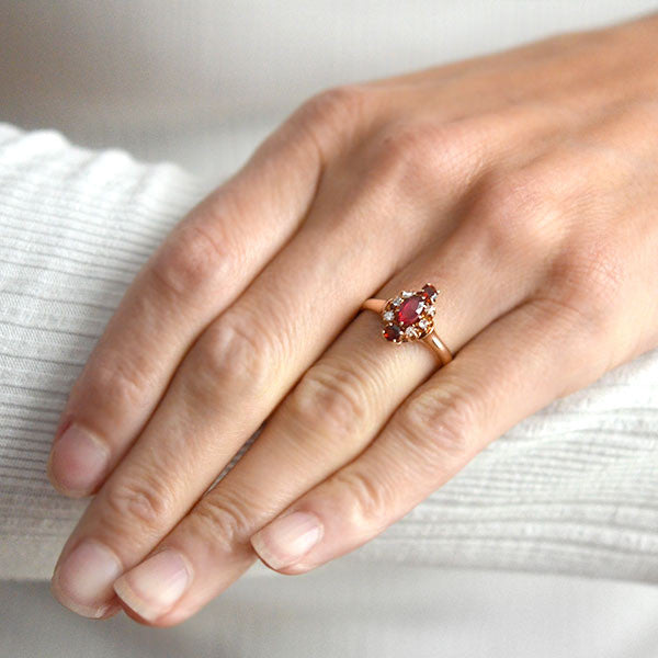 Victorian 14kt Ruby, Garnet & Diamond Navette Ring