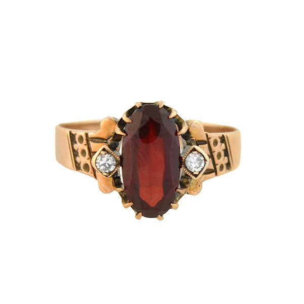 Victorian 14kt Gold Garnet Diamond Ring