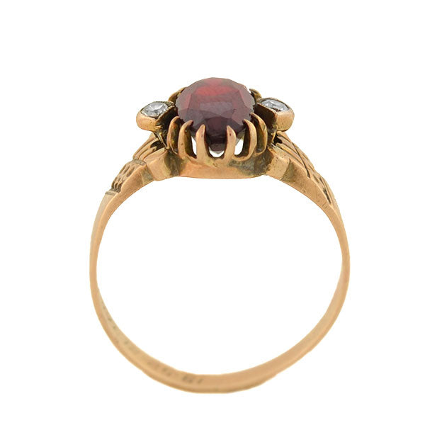 Victorian 14kt Gold Garnet Diamond Ring