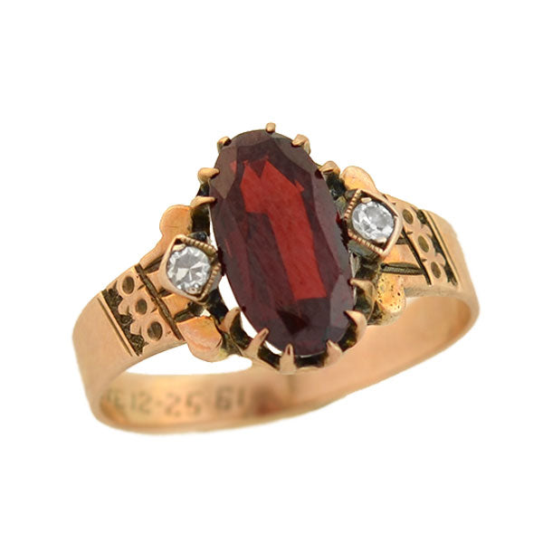 Victorian 14kt Gold Garnet Diamond Ring
