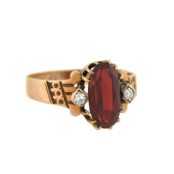 Victorian 14kt Gold Garnet Diamond Ring