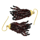 Estate 18kt Beaded Garnet Tassel Earrings