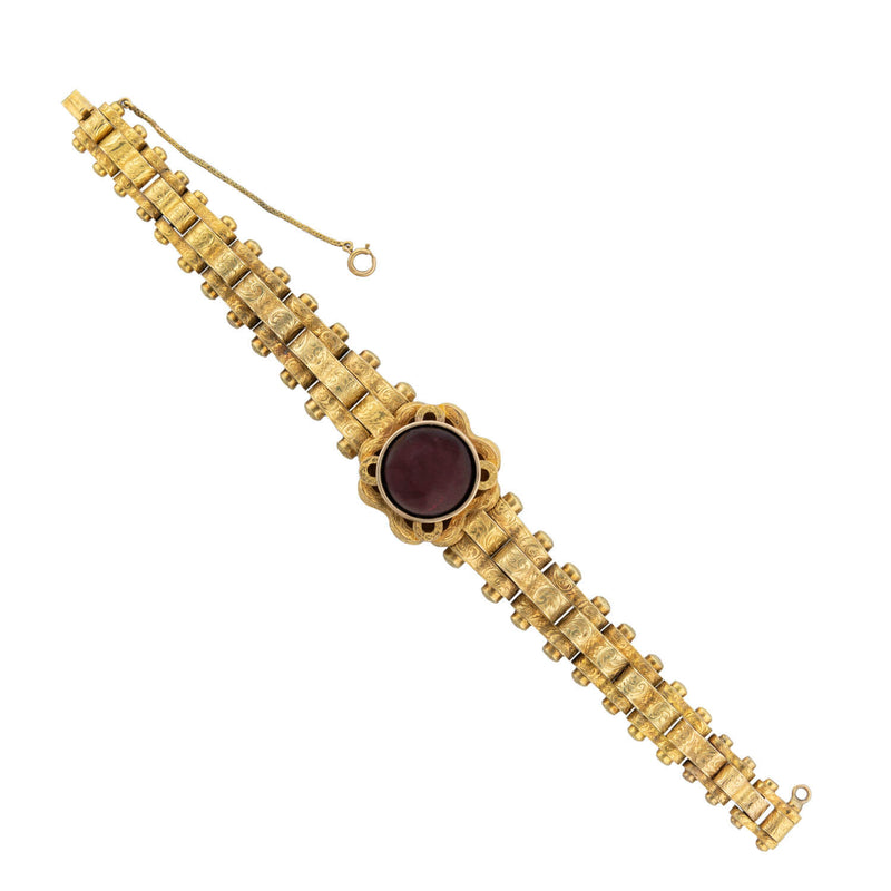 Victorian 15k Repousse + Garnet Mourning Link Bracelet