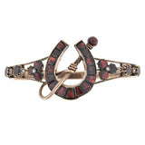Victorian 9kt Garnet + Pearl Horseshoe Motif Bangle Bracelet