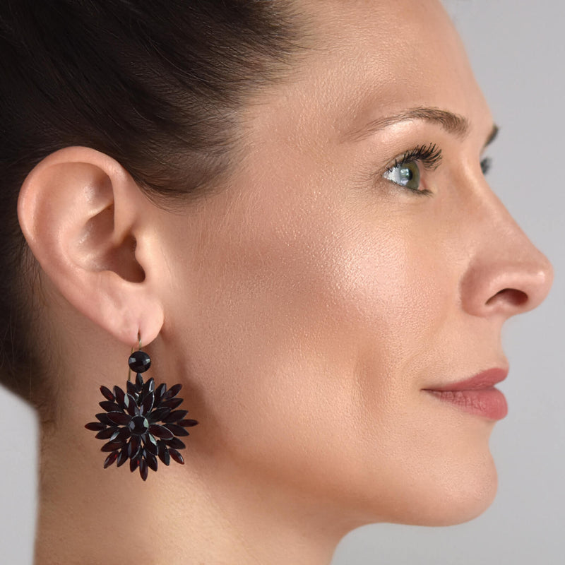 Victorian Brass Red Vauxhall Glass Starburst Earrings