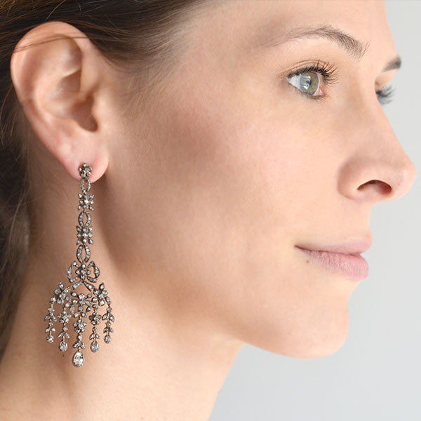 Georgian Silver-Topped Drippy Rose Cut Diamond Earrings