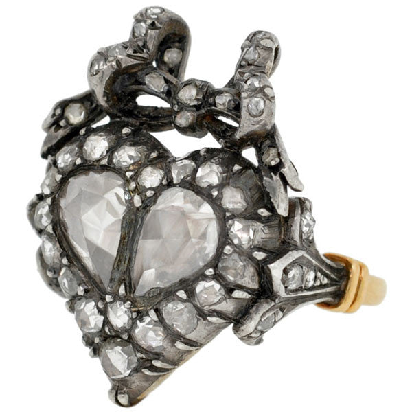 Georgian French Rose Cut Diamond Heart & Bow Ring