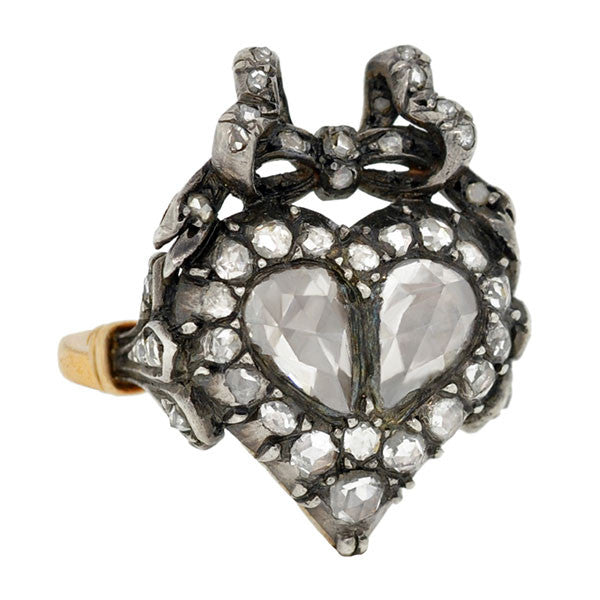 Georgian French Rose Cut Diamond Heart & Bow Ring