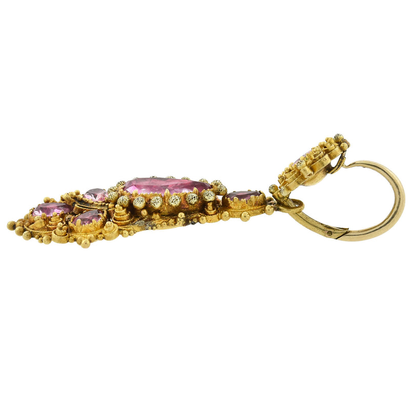 Georgian Rare 18kt Foil-Back Pink Topaz Necklace + Earring Demi-Parure Set