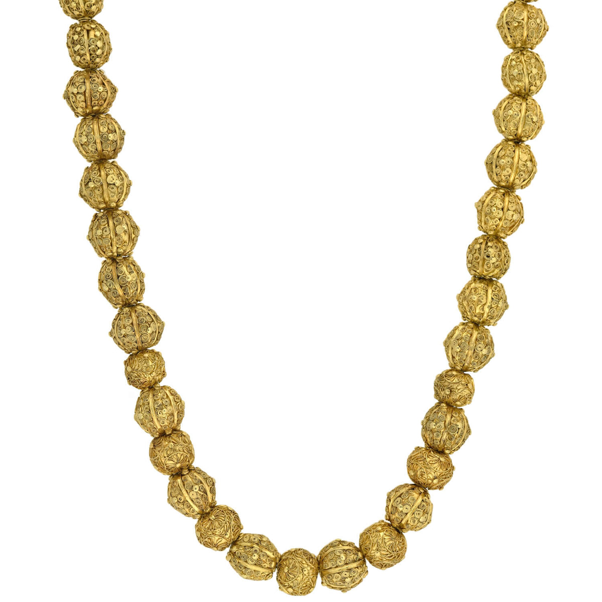 Georgian Rare 22kt Hand Wrought + Ornate Wirework Bead Necklace 21.5"