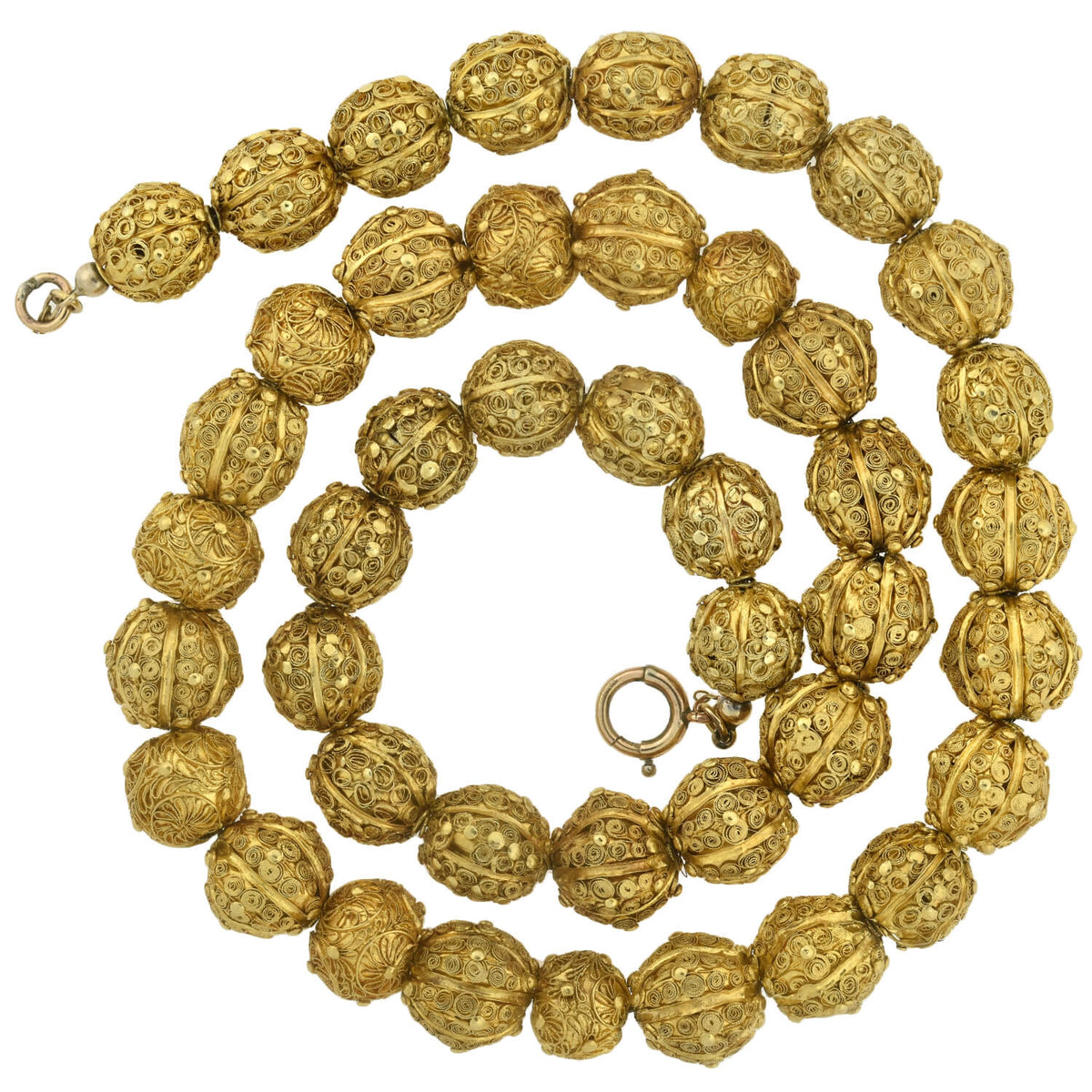 Georgian Rare 22kt Hand Wrought + Ornate Wirework Bead Necklace 21.5"