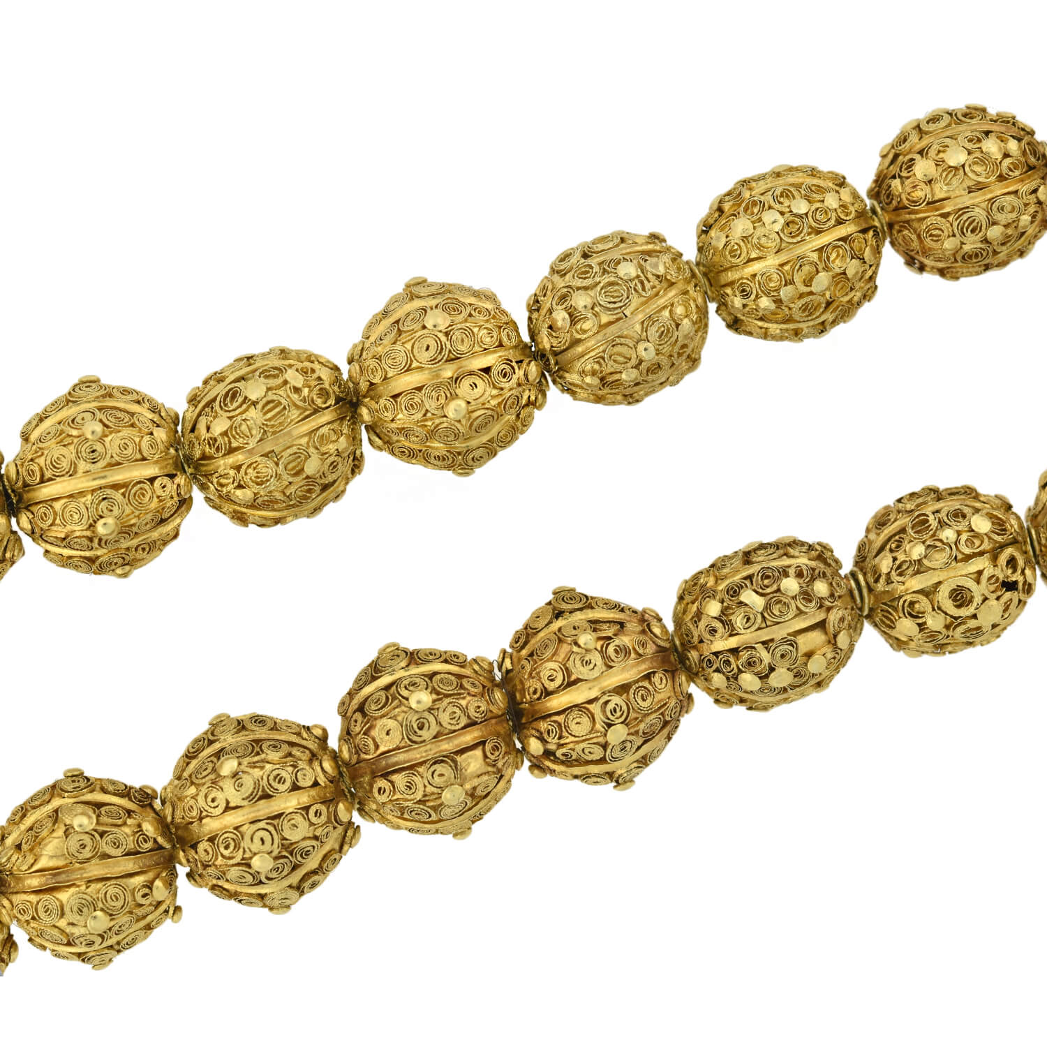 Georgian Rare 22kt Hand Wrought + Ornate Wirework Bead Necklace 21.5"