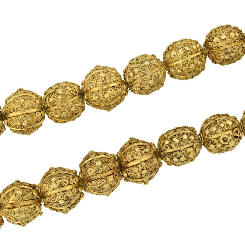 Georgian Rare 22kt Hand Wrought + Ornate Wirework Bead Necklace 21.5"