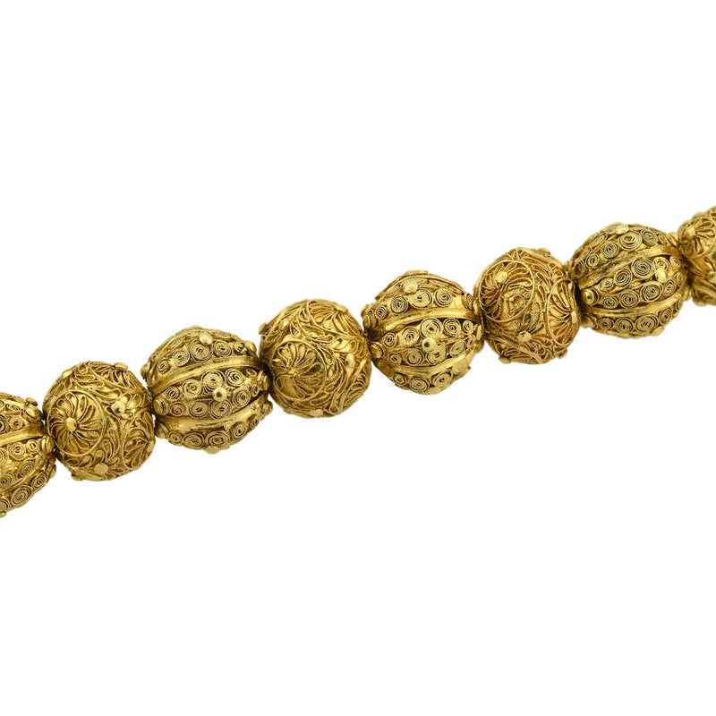 Georgian Rare 22kt Hand Wrought + Ornate Wirework Bead Necklace 21.5"