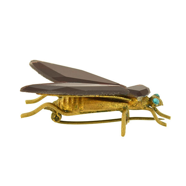 Early Victorian Brass & Red Vauxhall Glass Insect Fly Pin