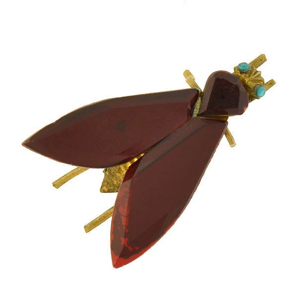 Early Victorian Brass & Red Vauxhall Glass Insect Fly Pin