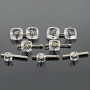 Late Art Deco Silver-Plated Crystal 7-Piece Cufflink Set