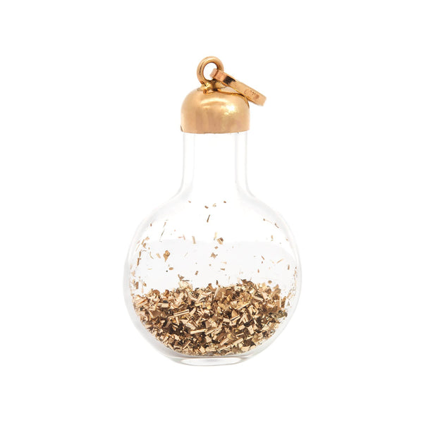 Vintage 14k Gold Dust Glass Bottle Charm