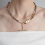 Victorian 14kt Watch Chain w/ Gold Quartz Inlay
