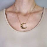 Late Victorian 14kt Genuine Gold Nugget + Horn Crescent Pendant Necklace