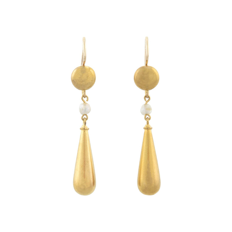 Art Nouveau 14kt + Seed Pearl Dangle Earrings