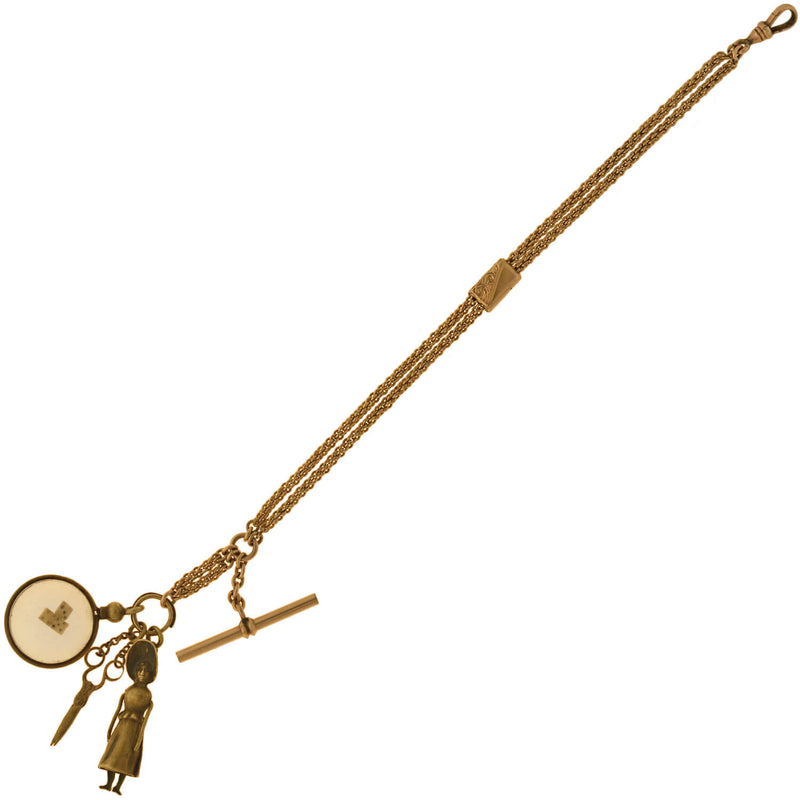 Victorian Gold-Filled Watch Chain + Brass Charm Bracelet