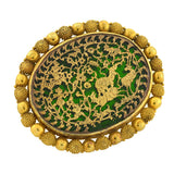 Early Victorian Indian Thewa 23kt Inlaid Gold & Green Glass Pin