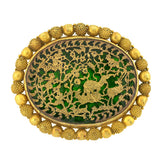 Early Victorian Indian Thewa 23kt Inlaid Gold & Green Glass Pin