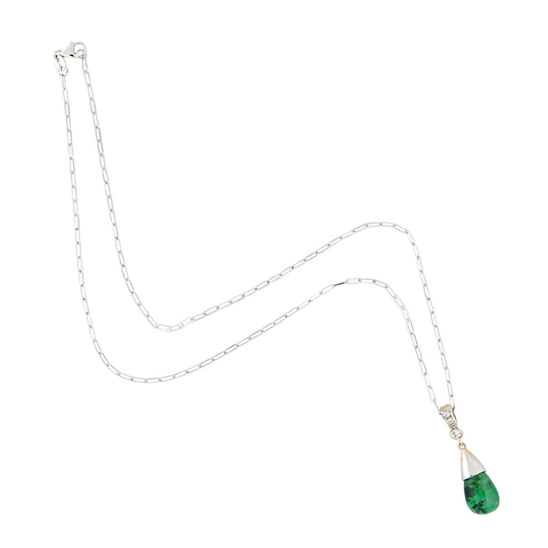 Estate 14k Emerald Cabochon Pendant Necklace