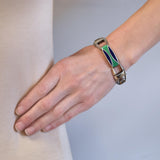 Vintage Signed Sterling Blue + Green Enamel Chunky Link Bracelet