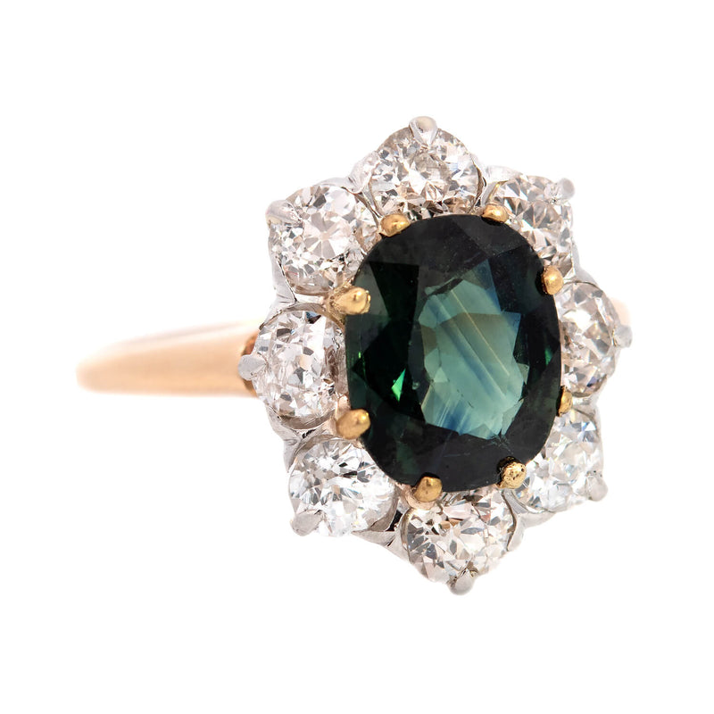 Edwardian 14k Platinum GIA No Heat Sapphire + Diamond Ring