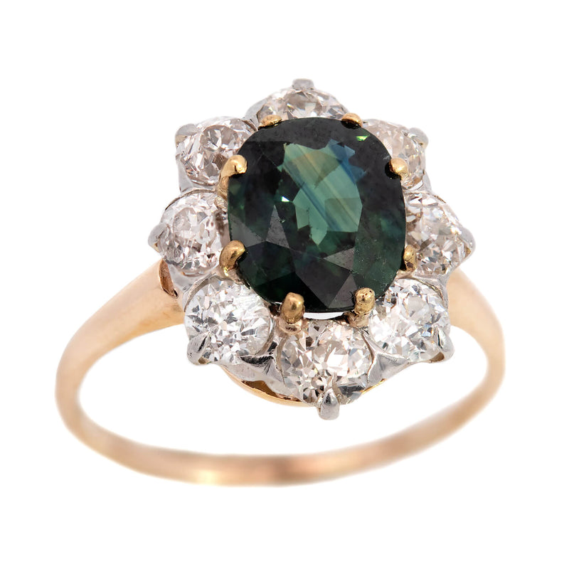 Edwardian 14k Platinum GIA No Heat Sapphire + Diamond Ring