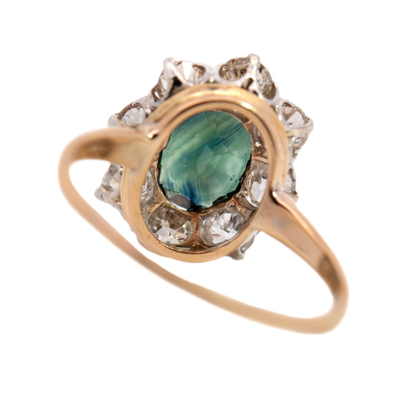 Edwardian 14k Platinum GIA No Heat Sapphire + Diamond Ring