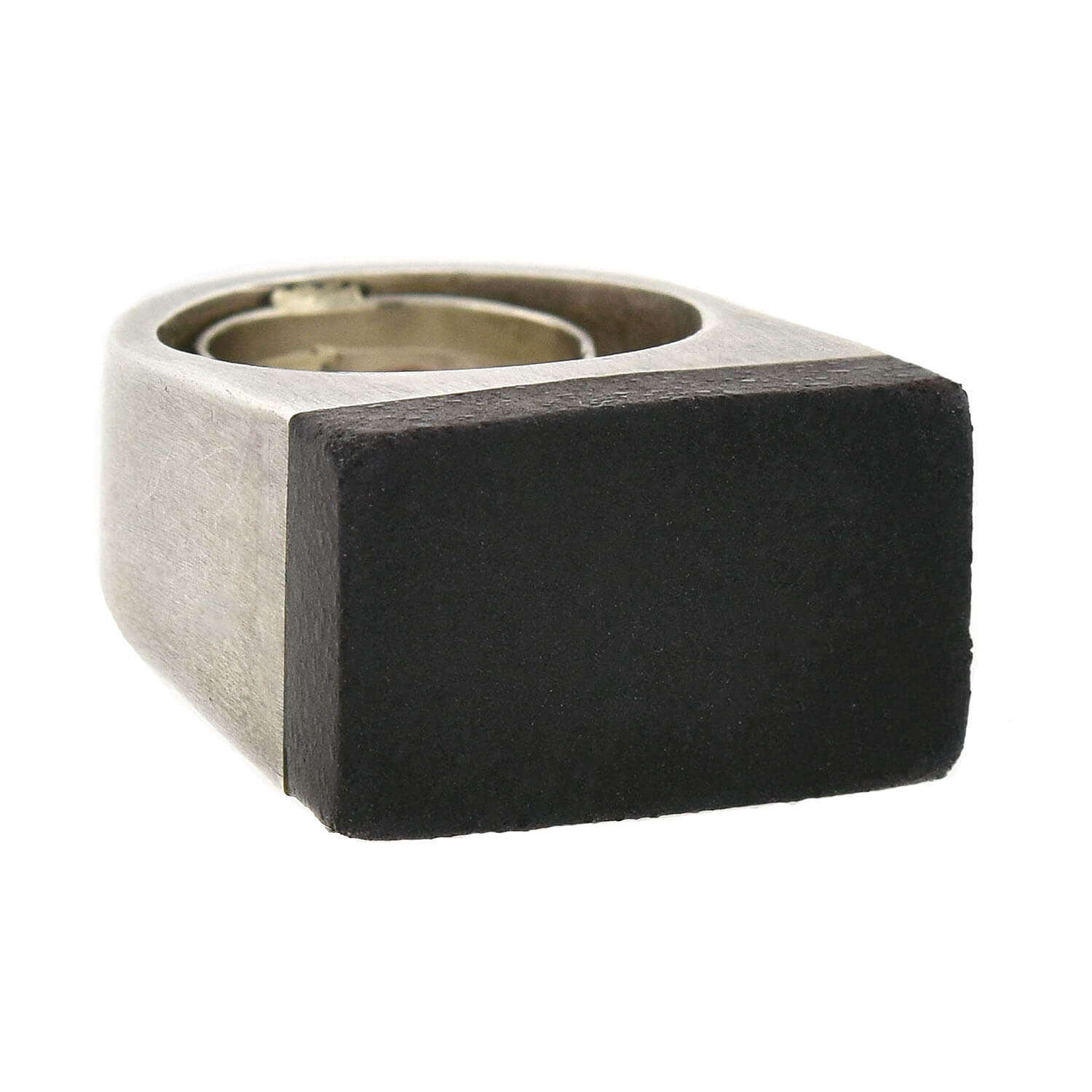 GUCCI Vintage Large Sterling Silver + Rubber Ring