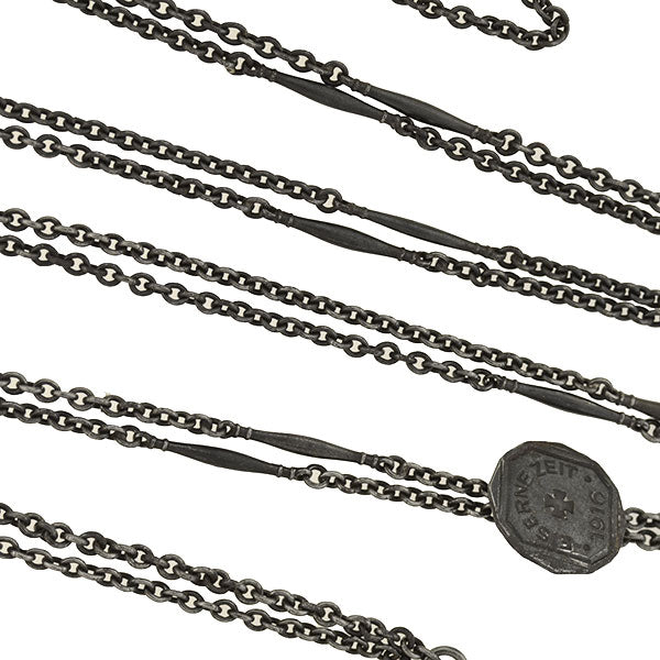 Edwardian Berlin Iron Muff Chain with "Eiserne Zeit 1916" Medallion Slide 65"